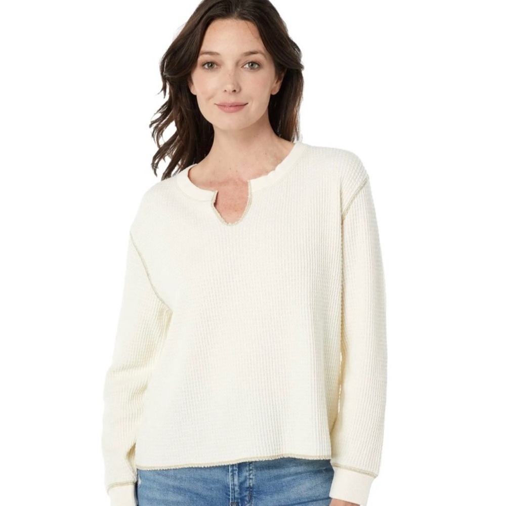 NWT Madewell Waffle Split-Neck Crop‎ Tee, Cream, XS